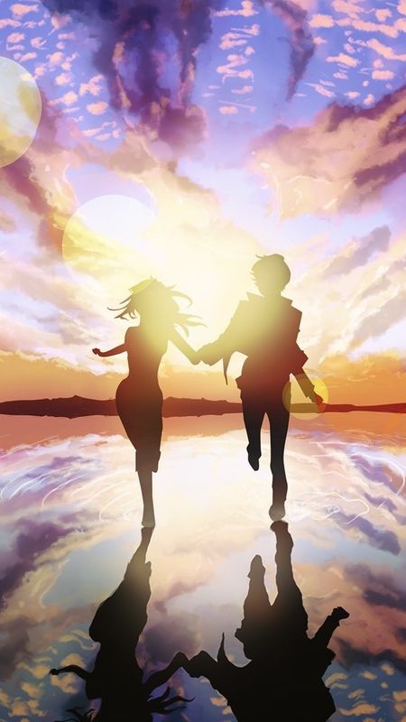 Couple Cartoon - Anime - Sunset Background Wallpaper Download | MobCup