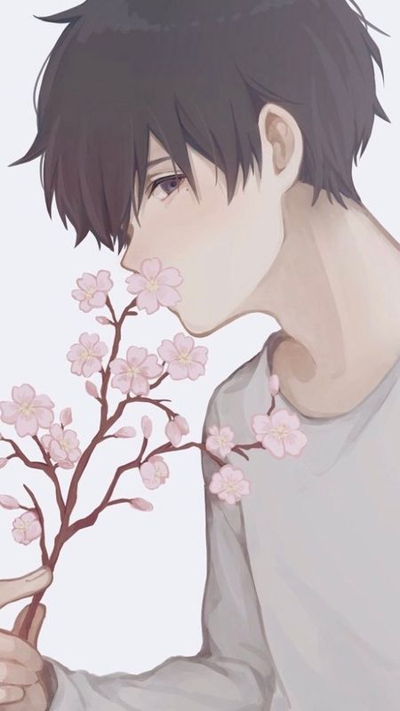 Anime Cute Boy - Anime Boy - Flowers