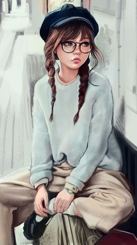 Cute Cartoon Girl - Sitting Alone Wallpaper Download | MobCup
