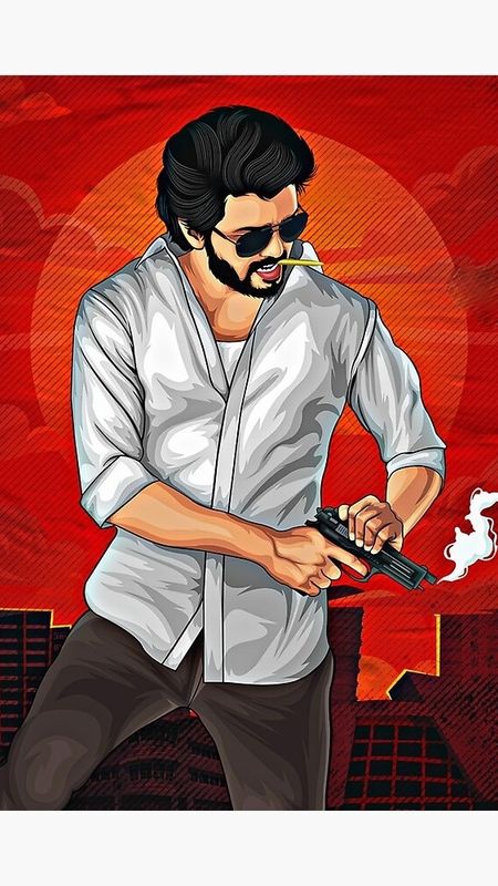 Beast Vijay - Red Background - Painting Wallpaper Download | MobCup