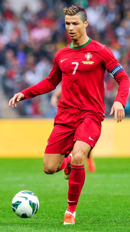 Cr7 In Red Portugal Jersey Wallpaper Download