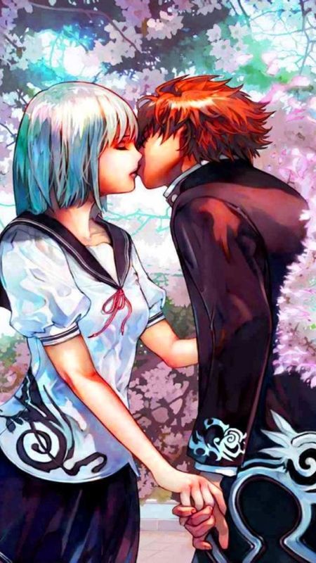 Anime Couple - Couple Kiss - Colorful Background Wallpaper Download | MobCup