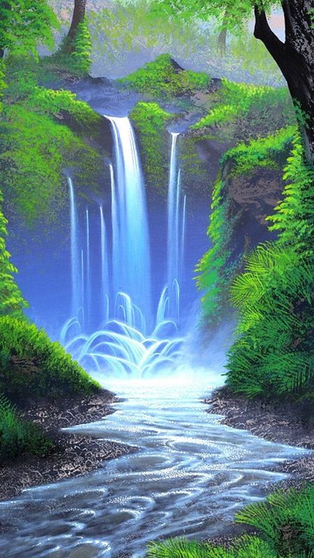 Scenery Drawing - Waterfall Artwork Wallpaper Download | MobCup