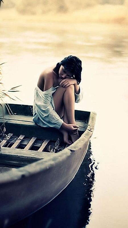Sad Alone Sitting Girl On Boat Wallpaper Download | MobCup