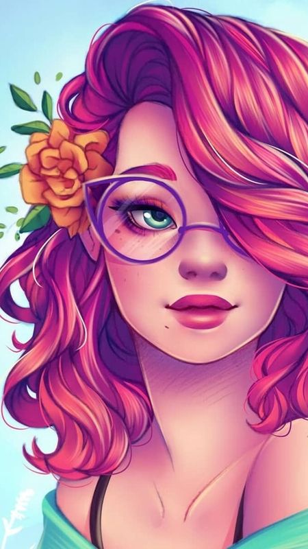 Cute cartoon curly redhead girl with glasses.... - Stock Illustration  [100810620] - PIXTA