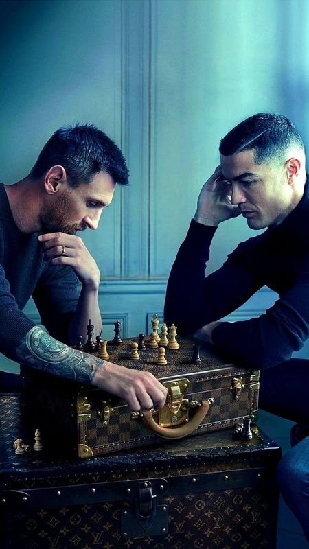 Ronaldo Photos With Messi Playing Chess Wallpaper Download