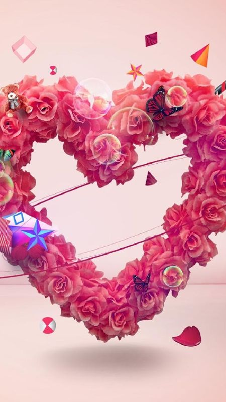 Love Hd - Heart Flowers Wallpaper Download | MobCup