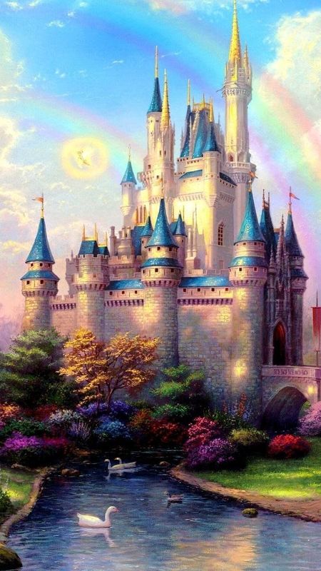 Disney Princess - Castle With Rainbow Background Wallpaper Download | MobCup