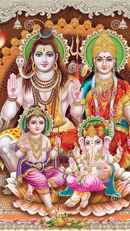 Shiv Parvati Family Picture with little Ganesha and Kartika Wallpaper  Download | MobCup