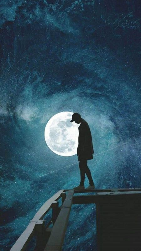 Sad Boyn With Moon Background Wallpaper Download | MobCup