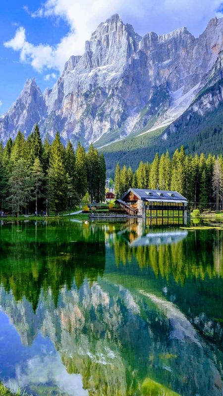 Best Scenery - House Near Water And Mountains Wallpaper Download | MobCup