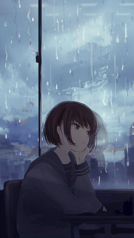 Anime Sad Girl - Sitting Besides Window Wallpaper Download | MobCup