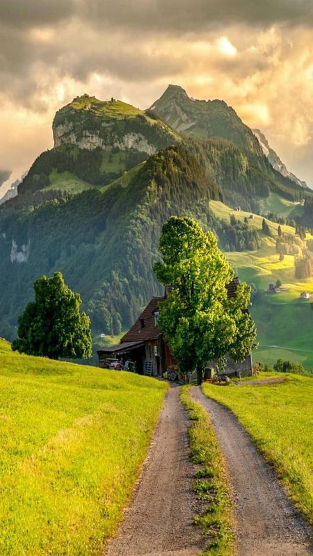 Best Scenery - House With Mountains Background Wallpaper Download | MobCup