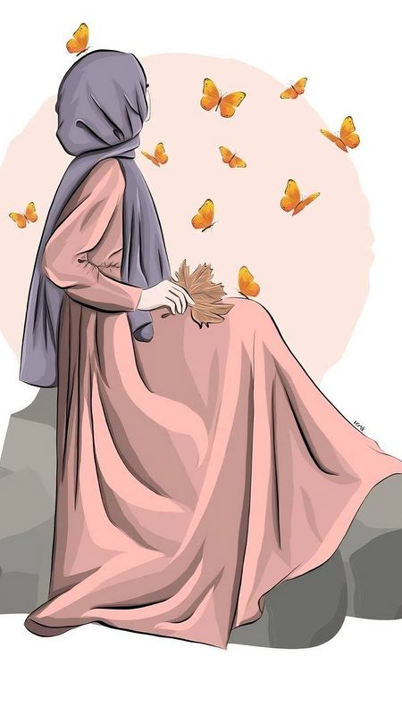 Hijab Girl Cartoon pic for FB Profile, Cute Muslimah Cartoon Picture ‌