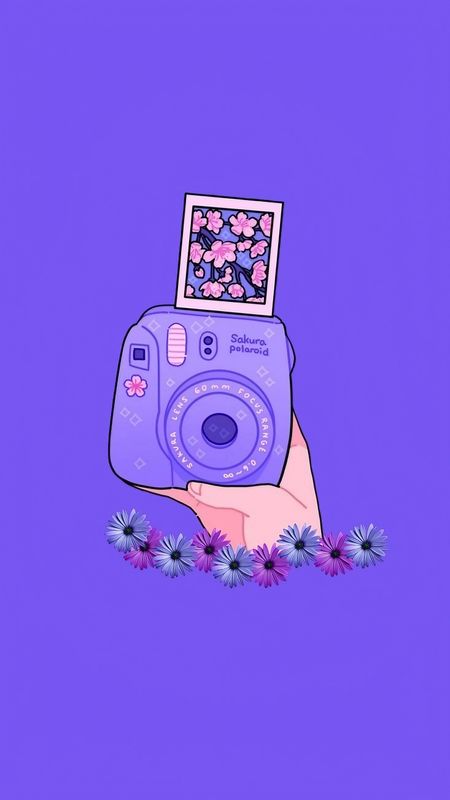 Cute Purple Aesthetic Polaroid Camera Wallpaper Download | MobCup