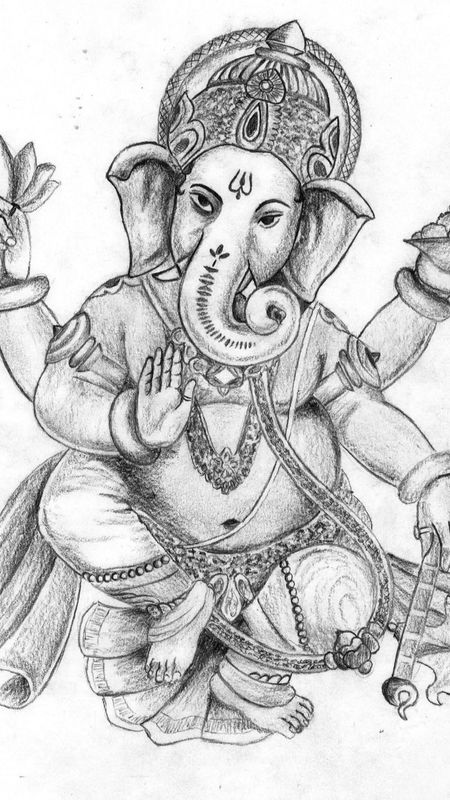 Elephant god drawing. Indian god statue of ganesha in a line art hand drawn  style with different color options. | CanStock