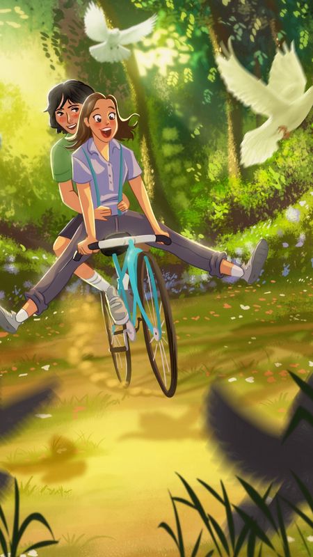 Cartoon Couple Love Riding Bicycle Wallpaper Download | MobCup Cartoon Couple Love Riding Bicycle Wallpaper Download | MobCup