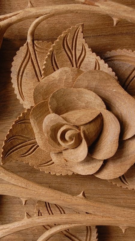 Wooden Style - Wood Rose Carving Wallpaper Download | MobCup