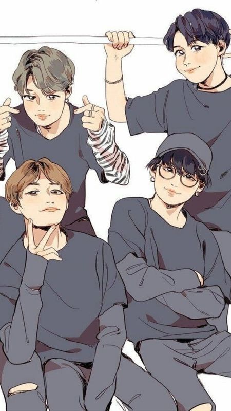 Bts V Cartoon - Bts Anime In Gray Shirts Wallpaper Download | MobCup
