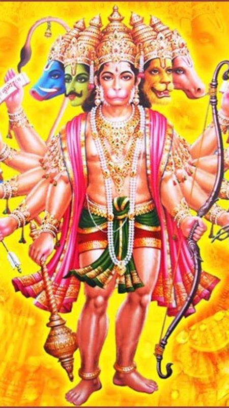 Panchmukhi Hanuman Ji - Yellow Background Wallpaper Download | MobCup