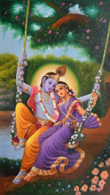 Art n Store RadhaKrishna Swing Jhula  High Contrast HD Printed Picture   Religious  Decor Poster Painting with Plane Brown Frame 30 X 235 X 15  CM Acrylic sheet used 
