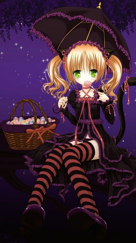 Anime Anime Girls Witch Witch Hat Hat Women With Hats Halloween Yellow Eyes  Pumpkin Food Sweets Loll Wallpaper - Resolution:2772x3832 - ID:1353238 -  wallha.com