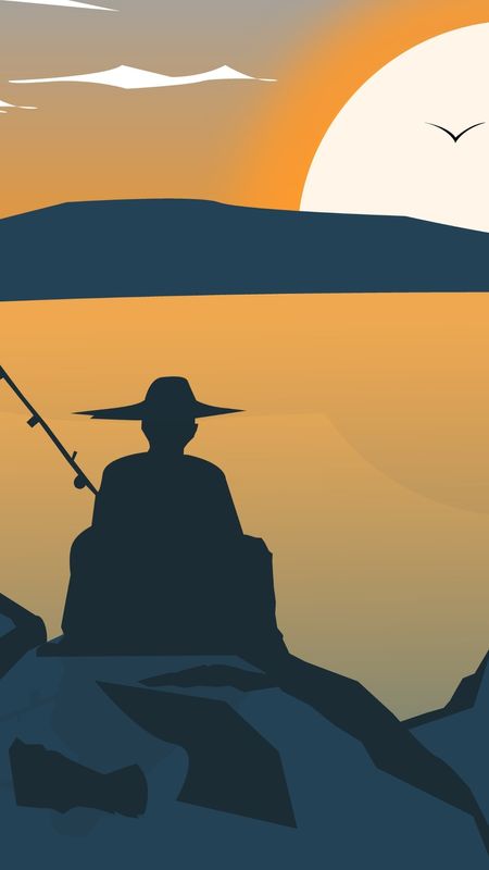 Download wallpaper 938x1668 silhouette, fisherman, fishing rod, fishing,  lake, dark iphone 8/7/6s/6 for parallax hd background