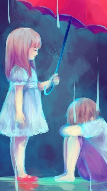 Couple Cartoon - Sad Anime - Rain Background Wallpaper Download | MobCup