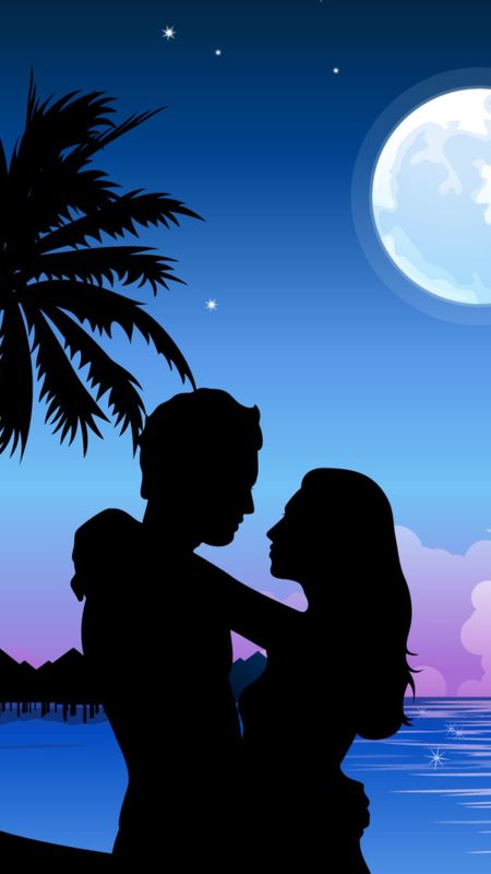 Couple Cartoon - Couple Love - Moon - Night Wallpaper Download | MobCup