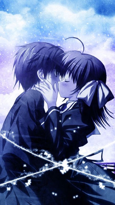 Couple Cartoon - Blue Theme - Romantic Anime Wallpaper Download | MobCup
