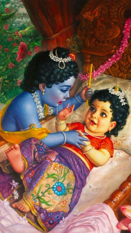 Little Radha Krishna Ji Playing Wallpaper Download | MobCup