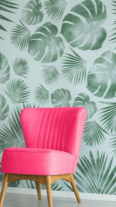 Wall Peel And Stick - Green Leaves - Pink Chair Wallpaper Download | MobCup