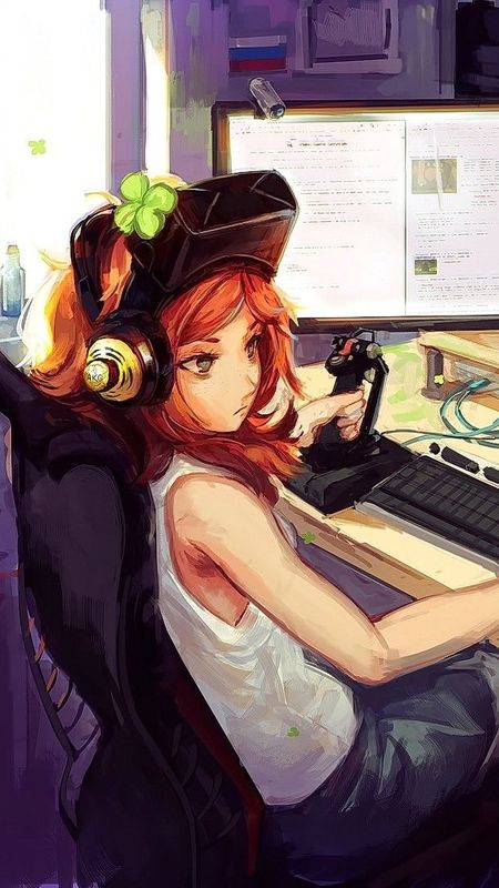 Kawaii Colorful Anime Gamer Girl holding Playing Video Games