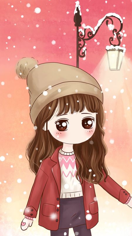 Cute Cartoon Girl - Winter Season Wallpaper Download | MobCup