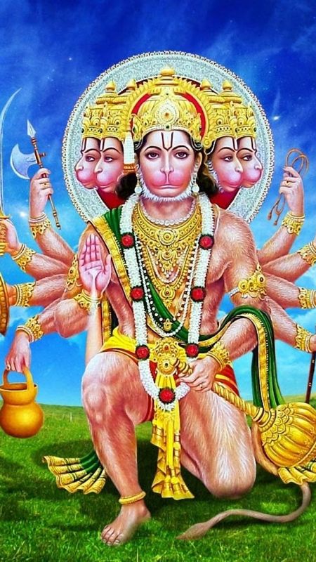 Panchmukhi Hanuman Ji - Blue Background Wallpaper Download | MobCup