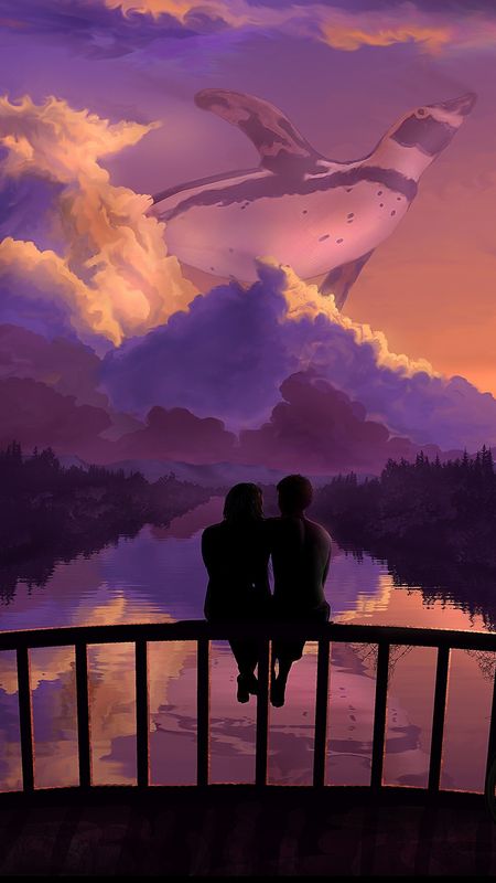 Couple Cartoon - Love Art - Anime Sunset Wallpaper Download | MobCup