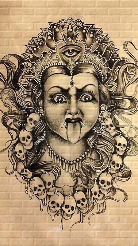 Sketch of goddess durga maa or kali mata editable vector outline wall mural   murals face religion traditional  myloviewcom