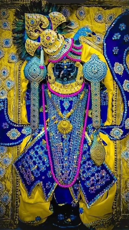 Dwarkadhish - Lord Krishna In Blue And Yellow Dress Wallpaper Download ...