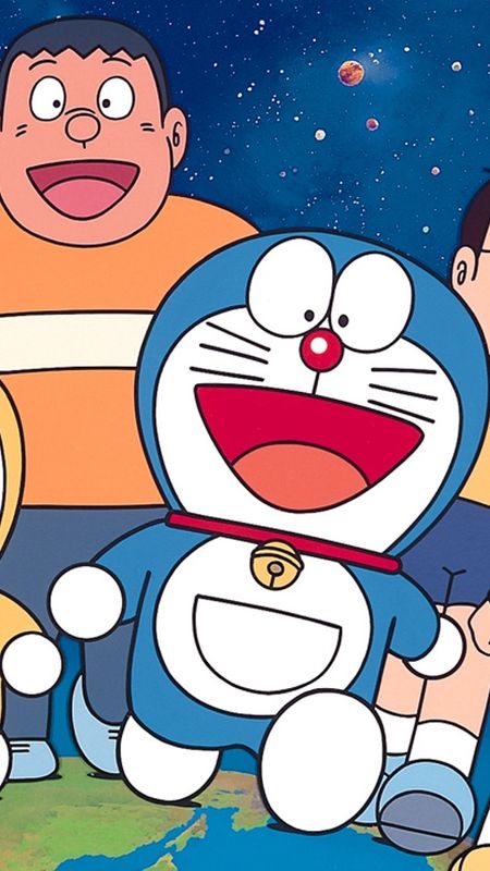 Shinchan And Doraemon - Galaxy Background Wallpaper Download | MobCup