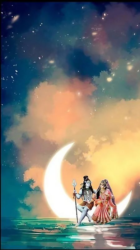 Mahadev Parvati  Sitting On Moon Wallpaper Download  MobCup