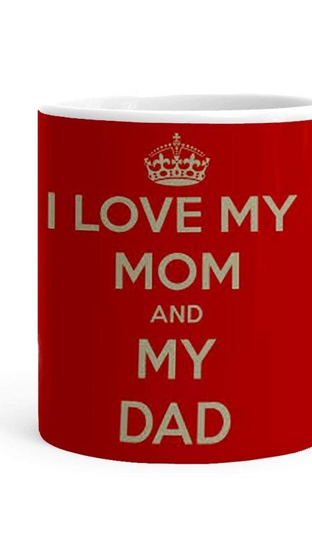 I Love Mom Dad - Red Print - Coffee Mug Wallpaper Download | MobCup
