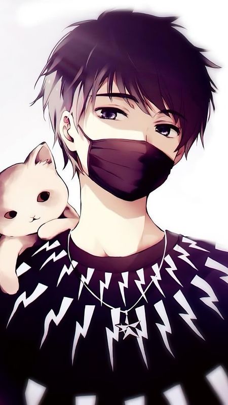 Anime Boy With Mask  anime with cat Wallpaper Download  MobCup