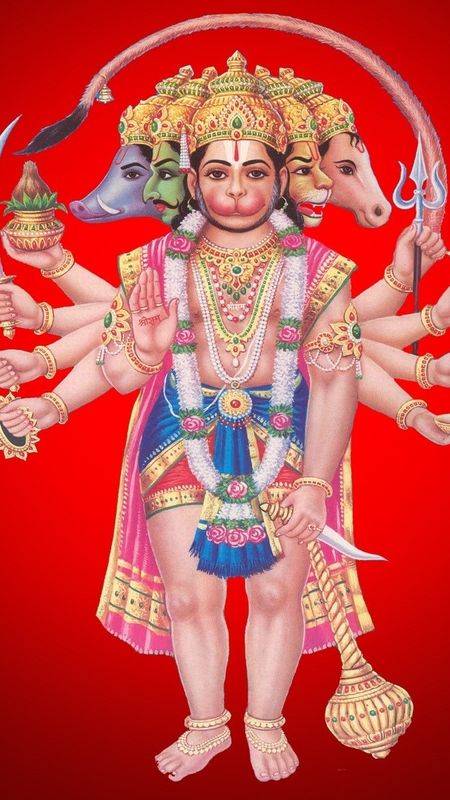 Panchmukhi Hanuman Ji - Red Background Wallpaper Download | MobCup