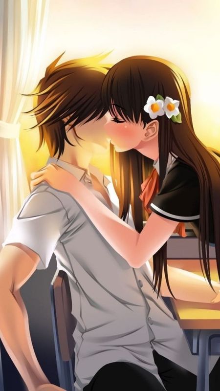 Download Anime Couple Kiss Under Moonlight Wallpaper | Wallpapers.com