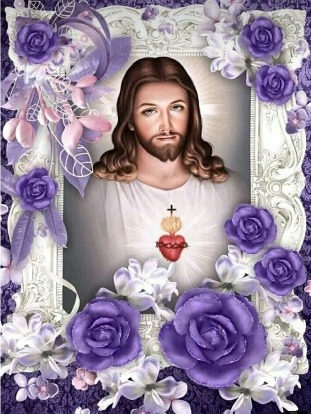 Jesus Photo With Purple Flowers