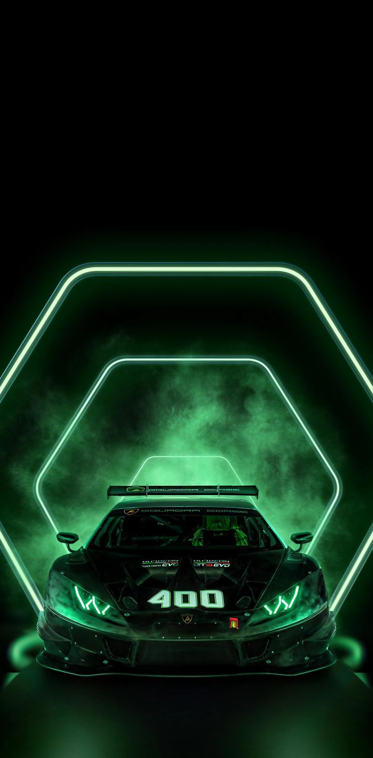 Green Lamborghini - Smoky Background