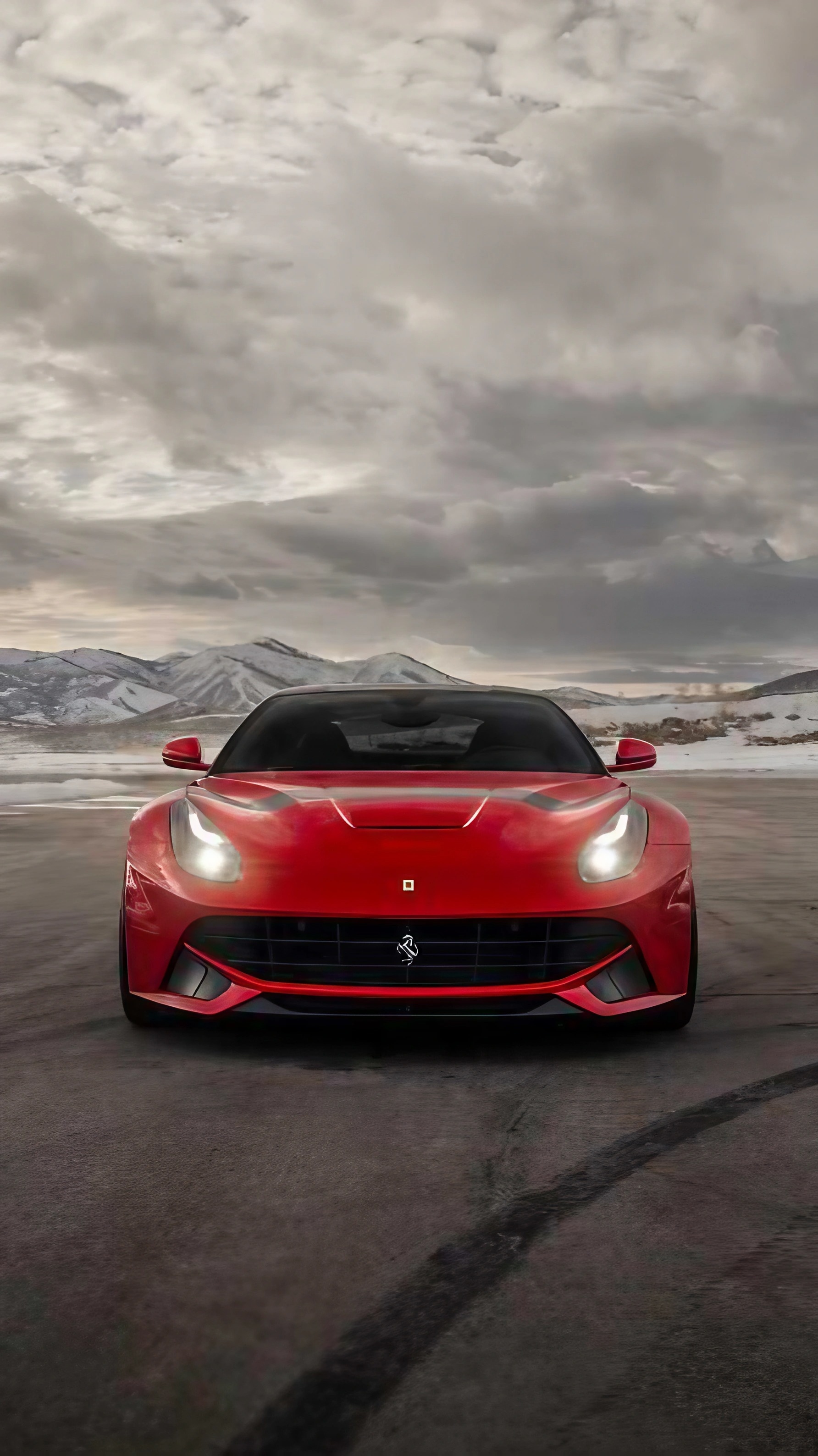 Ferrari Car - Dark Clouds Background