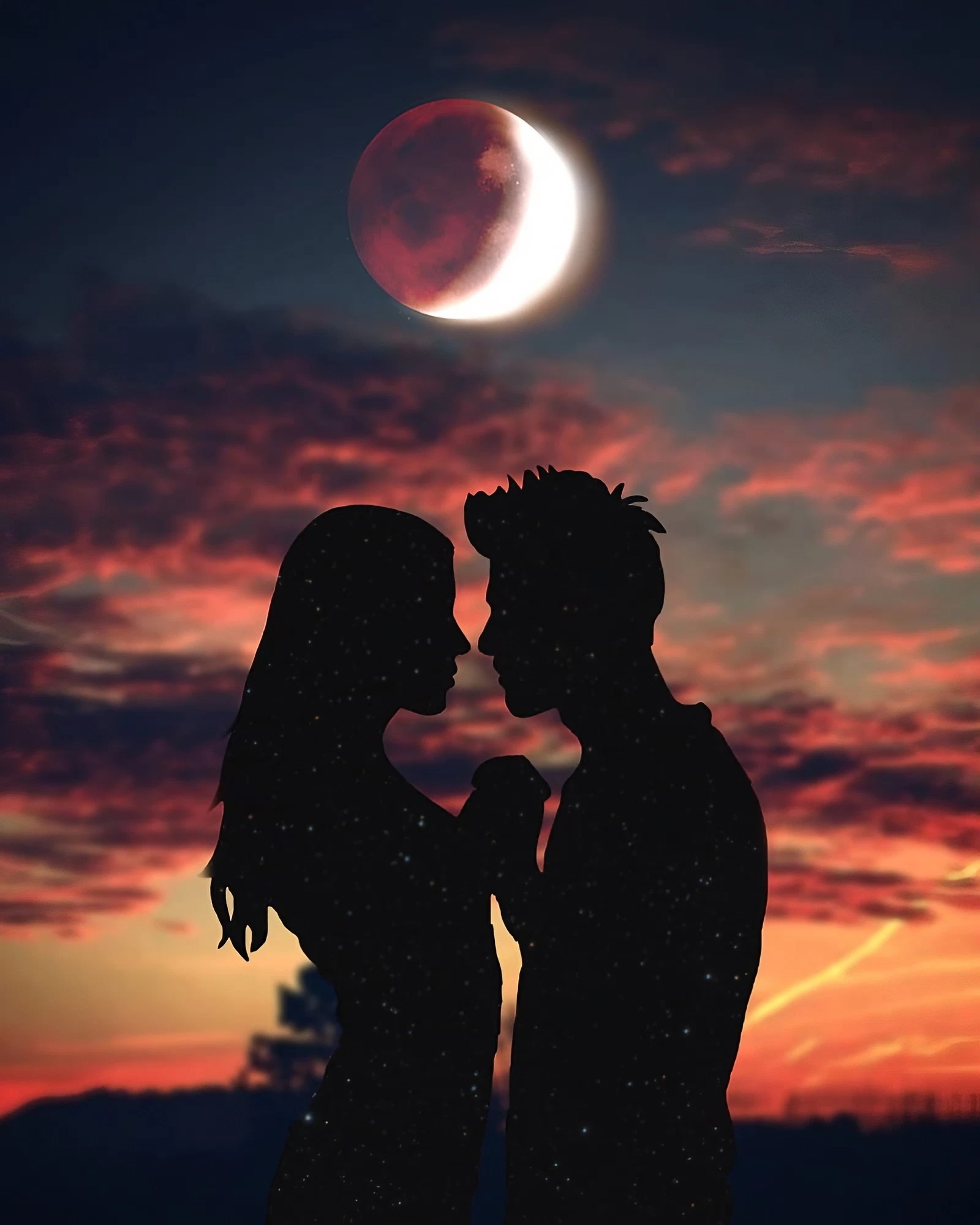 Couple Moon - Silhouette Couple