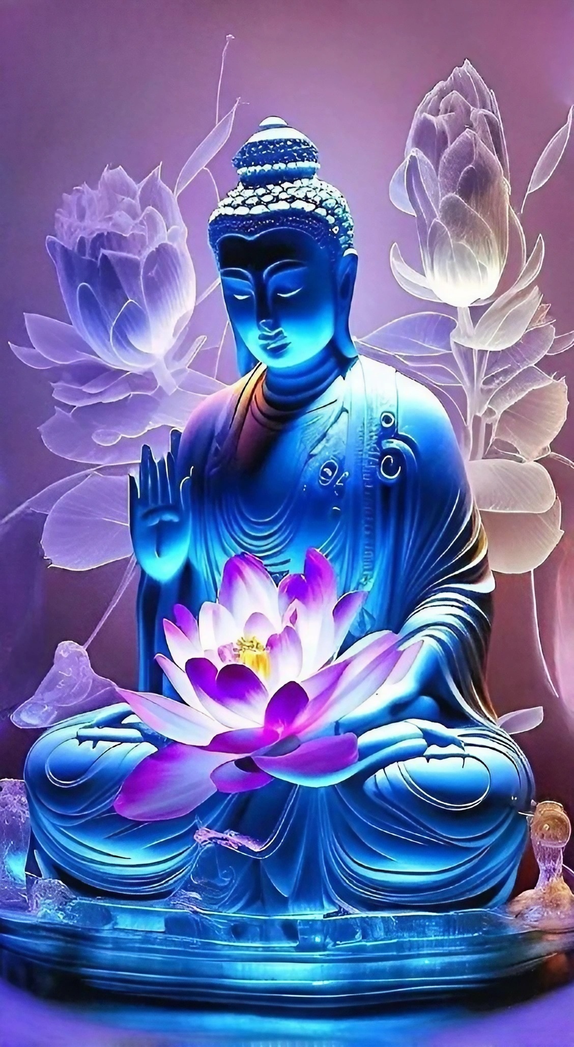 Gautam Buddha Photo - Blue Light Effect