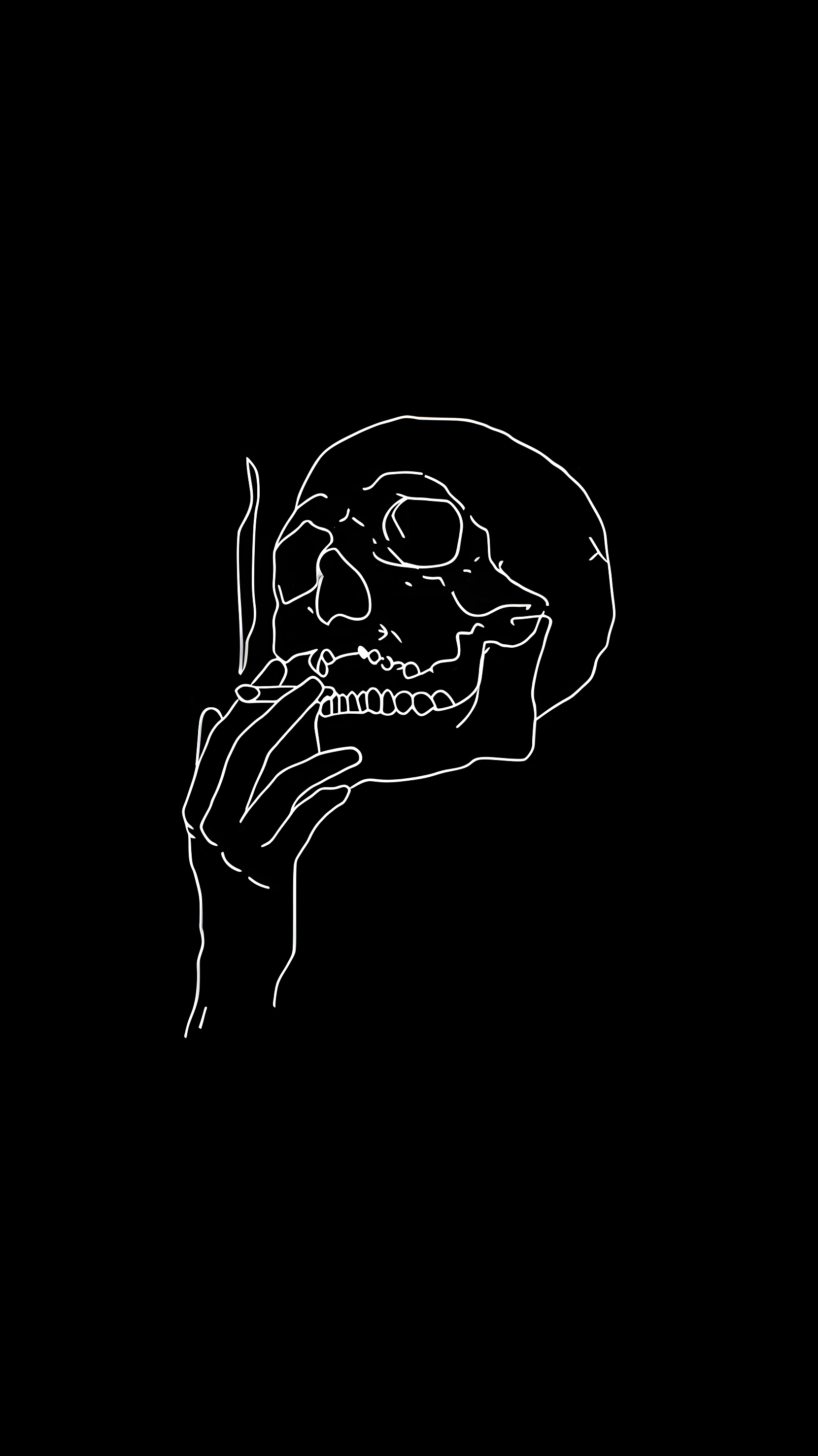 Black Line Art - Skull Smoking